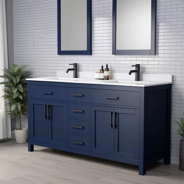 Beckett 66 in. W x 22 in. D x 35 in. H Double Sink Bathroom Vanity in Dark Blue with White Cultured Marble Top