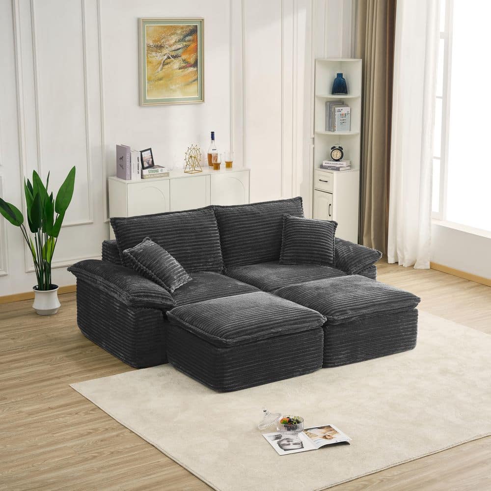 Seafuloy 81 in. Corduroy Sectional Sofa with Ottoman, Oversized