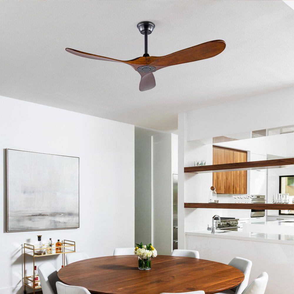 52 in. Modern Black Solid Wood Brown Blades 2-Size Downrod Mount Standard Ceiling Fan with Remote and Noiseless Run price history on PriceWatchPro