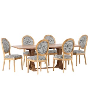Dored 7-Piece Black and White Print and natural Dining Set
