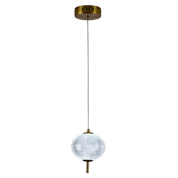 Unbranded Nawaz 1-Light Brass Dimmable LED Single Pendant Light with A Clear PC Shade