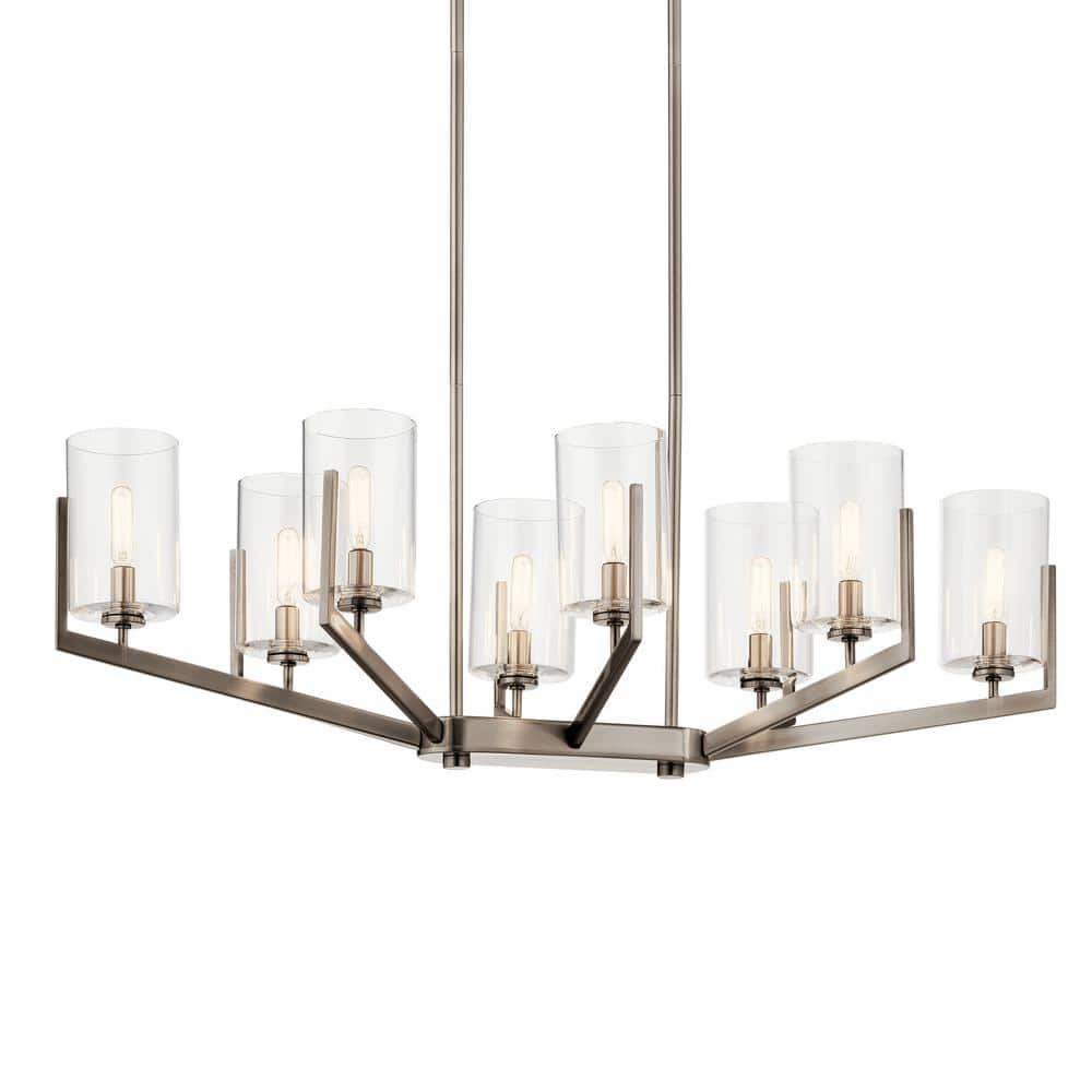 Classic Pewter 8-Light Oval Chandelier with Clear Glass Shades