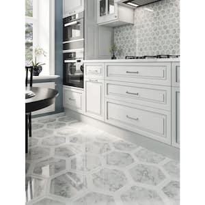 White 12 in. x 12 in. Hexagon Polished Marble Mosaic Tile (4.30 sq. ft./Case)