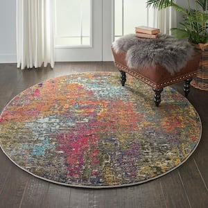 Celestial Sunset Multicolor 5 ft. x 5 ft. Abstract Bohemian Round Area Rug