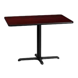 Graniss Rectangular Black/Mahogany Wood 30 in. Pedestal Dining Table - Seats 4