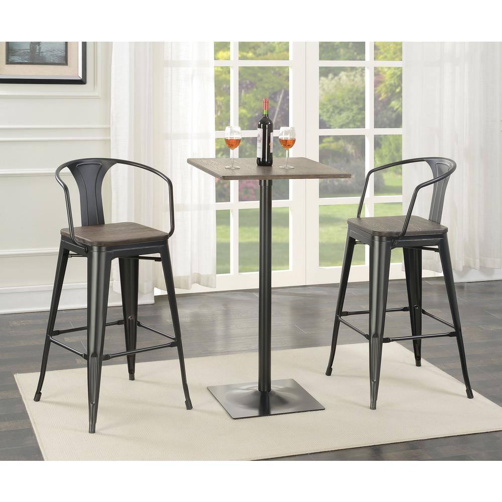 Dark Elm and Matte Black Square Bar Height Table