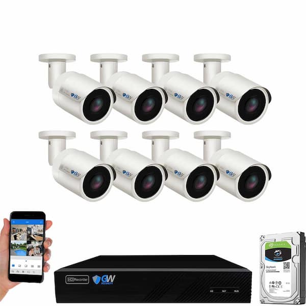 GW Security 8-Channel 8MP 2TB NVR Security Camera System 8 Wired Bullet Cameras 2.8mm Fixed Lens Human/Vehicle Detection Mic