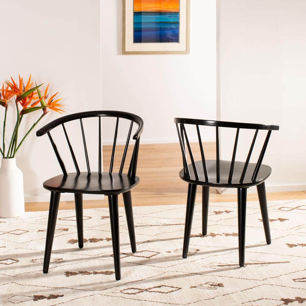 Black Rubberwood Low Windsor Dining Side Chair Set