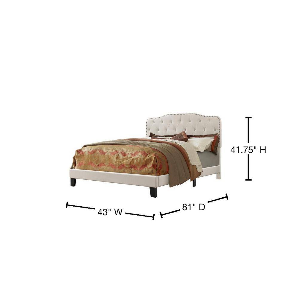 Premier Urban Loft Twin Panel Bed in Fog Beige Linen with Nailhead Trim