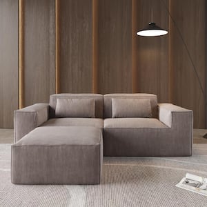 86.62 in Square Arm Corduroy Fabric Rectangle Modern 2-Seater Modular Sofa in Brown