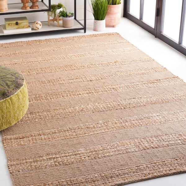 Natural Fiber Taupe/Beige 9 ft. x 12 ft. Striped Woven Area Rug