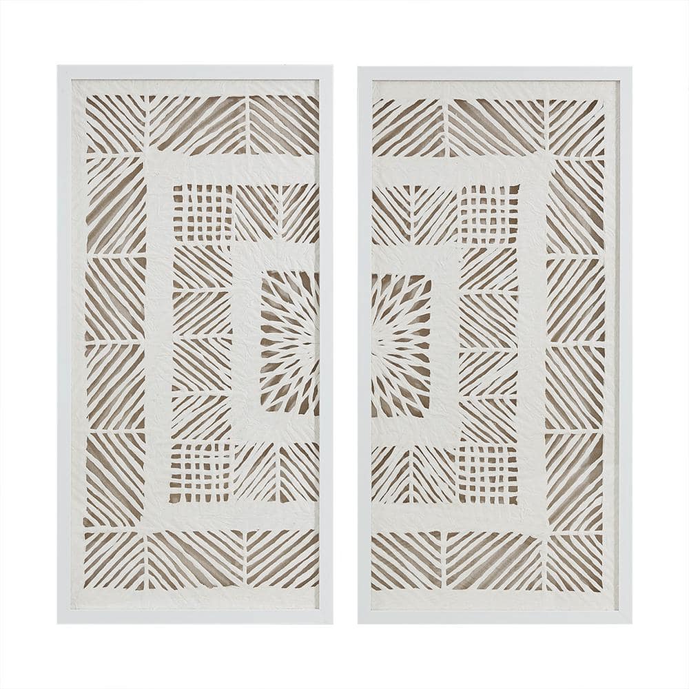 15.75 in. W x 31.5 in. H Off White Framed Geometric Rice Paper Shadowbox Wa