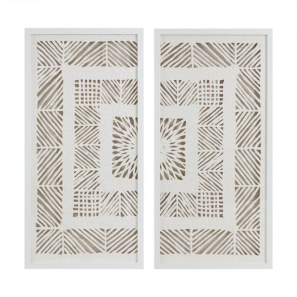 Unbranded 15.75 in. W x 31.5 in. H Off White Framed Geometric Rice Paper Shadowbox Wall Decor Set