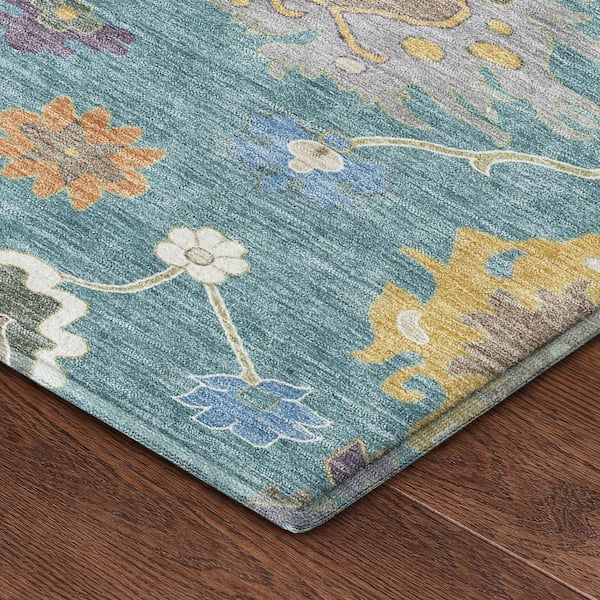 Mayfield Premium Machine Washable Abstract AMF2532 Teal 10 ft. x 14 ft. Area Rug