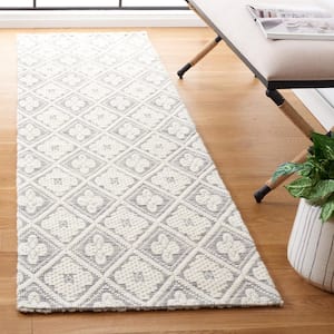 Marbella Collection Grey Ivory 2 ft. x 8 ft. Trellis Plaid Runner Rug