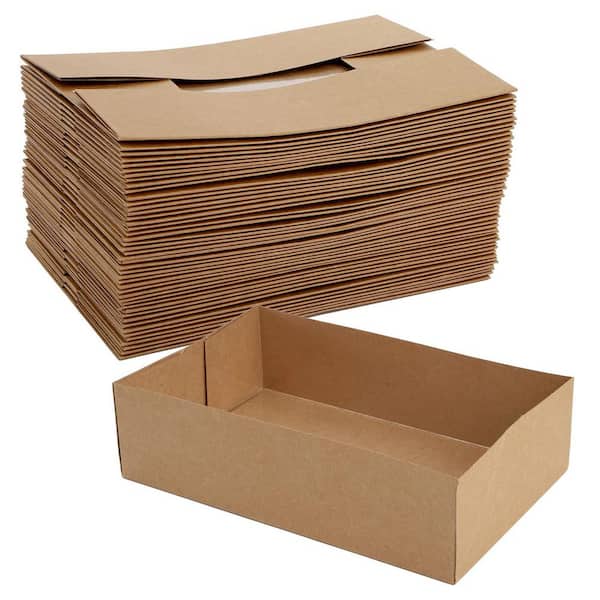 Kraft Paper Disposable Food Trays with Greaseproof Paperboard, Pop Up 4 Corner Design, 50 Pack, Brown