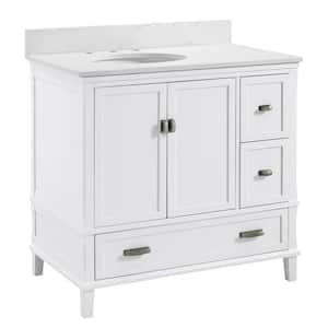 Irving 36 in. W Bath Vanity in White with Ocean Mist Engineered Stone Vanity Top with Pre-Installed Porcelain Basin