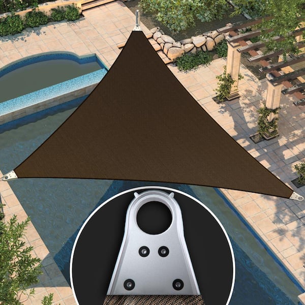Super Ring 18 ft. x 18 ft. x18ft. Triangle Sun Shade Sail with Winch Kit-Brown