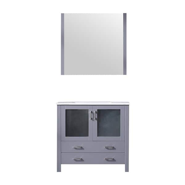 Volez 36 in W x 18 in D Dark Grey Bath Vanity, Integrated Ceramic Top and 34 in Mirror