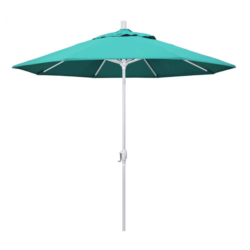 California Umbrella 9 ft. Matted White Aluminum Push Button Tilt Crank ...