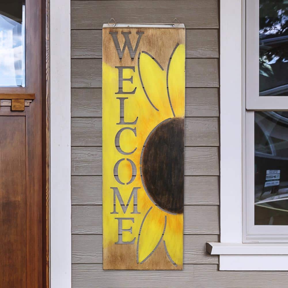 Solar Metal Sunflower Welcome Sign with LED Lights