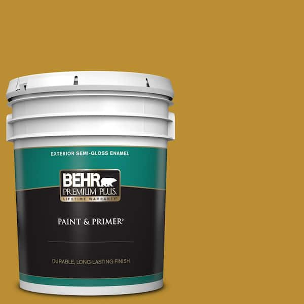 BEHR PREMIUM PLUS 5 gal. #360D-7 Brown Mustard Semi-Gloss Enamel Exterior Paint & Primer