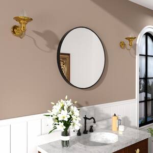Tanx 24 in. W x 24 in. H Round Framed Wall Bathroom Vanity Mirror in matte Black