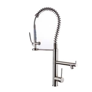 1-pieces  Bath Hardware Set Kitchen Faucet with Pull Down Sprayer with Mounting Hardware in Brushed Nickel