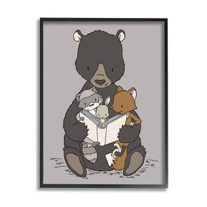 Animals Family Bear Reading Book to Babies Design by Sweet Melody Designs Framed Animal Art Print 20 in. x 16 in.