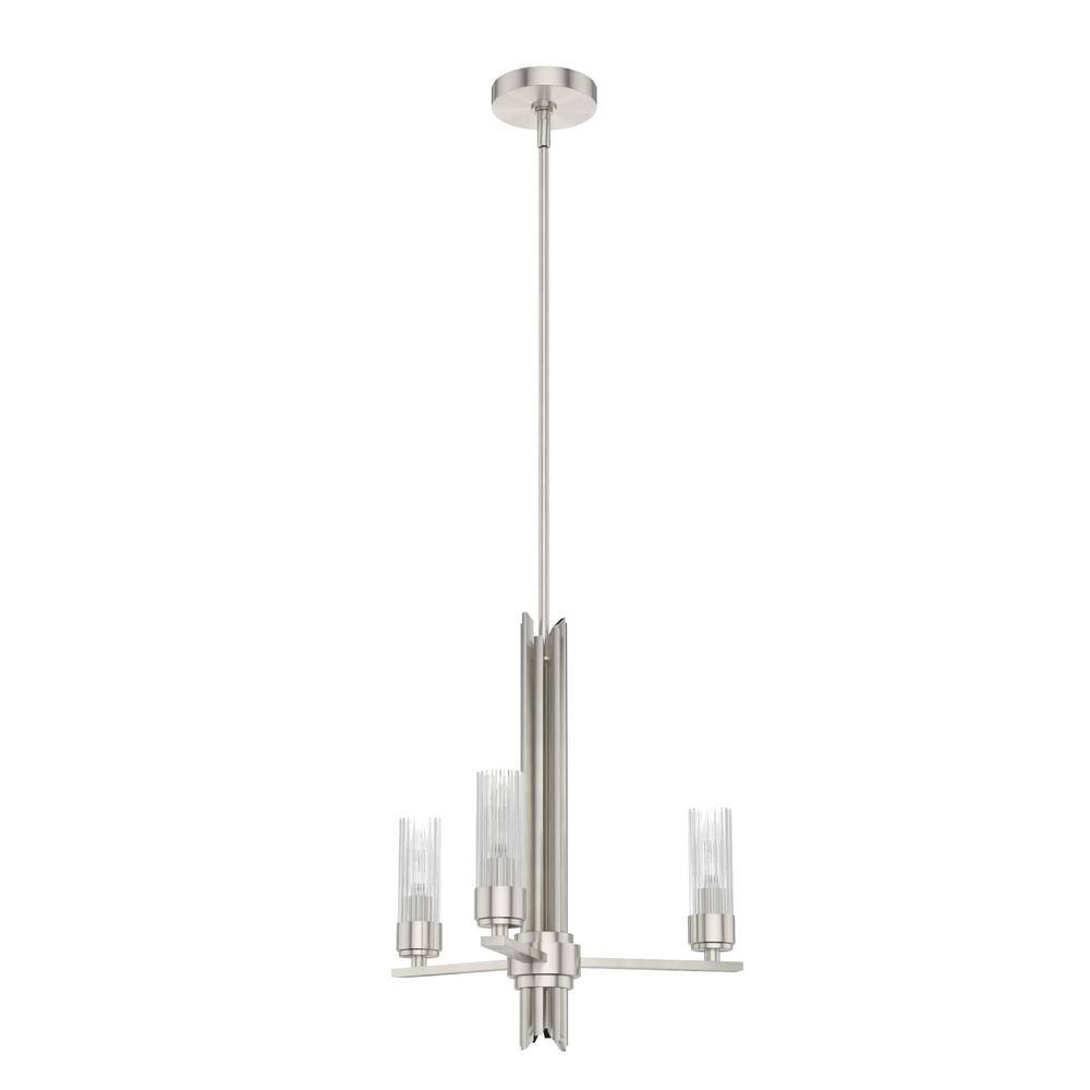 Hunter Gatz 3-Light Brushed Nickel Candlestick Chandelier with Ribbed ...