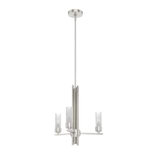 Gatz 3-Light Brushed Nickel Candlestick Chandelier with Ribbed Glass Shades