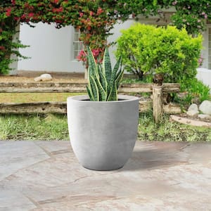 17 in. D Round Raw Concrete Modern Planter, Outdoor Flower Pot, Plant Pot with Drainage Hole, Plug for Garden