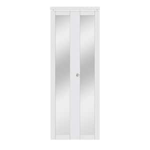 48 in. x 80 in. 1-Lite Mirrored Glass Solid Core White Finished MDF (Pivot French) Bi-fold Door with Pivot Hardware