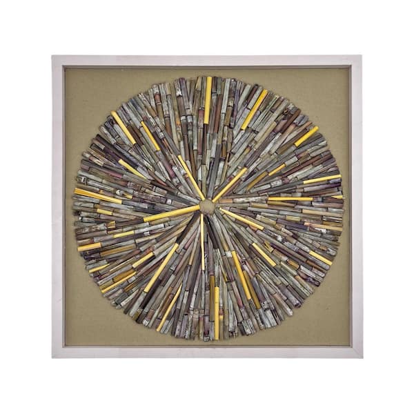 castellousa Framed Sunburst Reed Wall Art 24 in. x 24 in. Natural Textured Botanical Decor