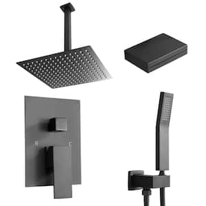 12 in. 3-Spray Dual Ceiling Mount Fixed and Handheld Shower Head 1.8 GPM Shower System with Tub Faucet in Matte Black