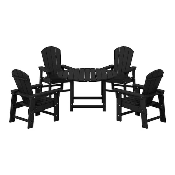 WESTIN OUTDOOR Children's Laguna Outdoor Patio All Weather Plastic 5-Piece Kids Adirondack Round Picnic Table Dining Set in Black