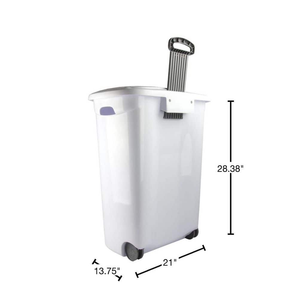 White Plastic Upright Laundry Hamper with Wheels and Lid
