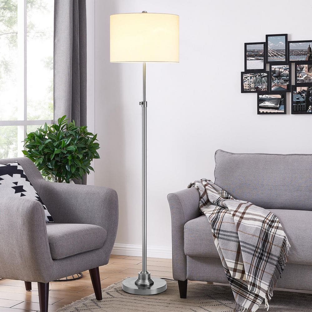 63.5" Brushed Nickel Adjustable Floor Lamp with White Linen Shade