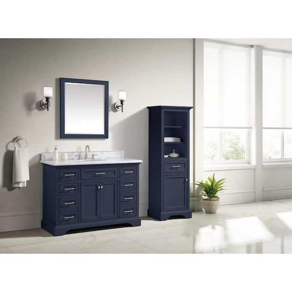 Windlowe 24 in. W x 32 in. H Rectangular Wood Framed Wall Bathroom Vanity Mirror in Navy Blue