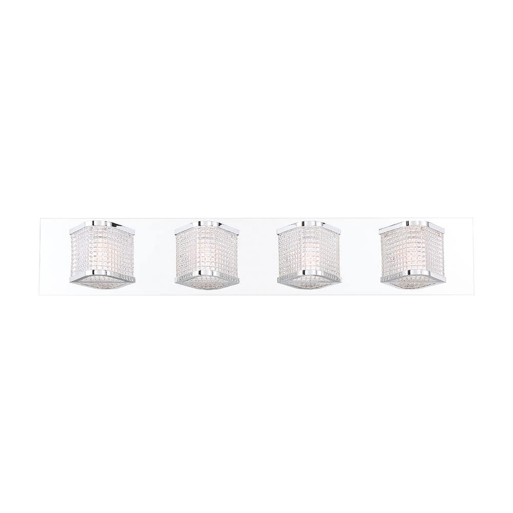 Belgroue 28 in. 4-Light Chrome LED Vanity Light with Glass Shade -  Eurofase, 34067-017