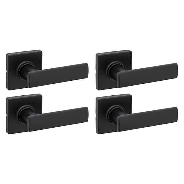 Kwikset Breton Square Matte Black Hall Closet Door Handle Featuring Microban (4-Pack)
