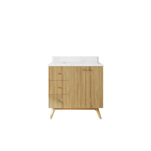 Willow Collections Pasadena Teak 36 in. W x 22 in. D x 36 in. H Single Sink Bath Vanity Center in Light Teak and 1.5 in. Empira Quartz Top
