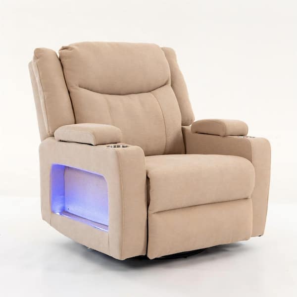 Electric Recliner Chair with Heat Massage Camel Velvet 270° Swivel Power Recliners w/Armrest Storage, USB & Type C Ports