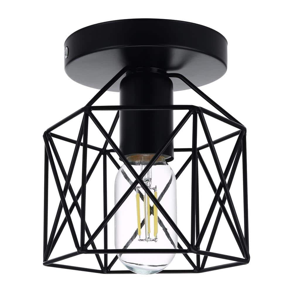 6 in. 1-Light Black Semi-Flush Mount Ceiling Light with Cage Shade for Porch Hallway price history on PriceWatchPro