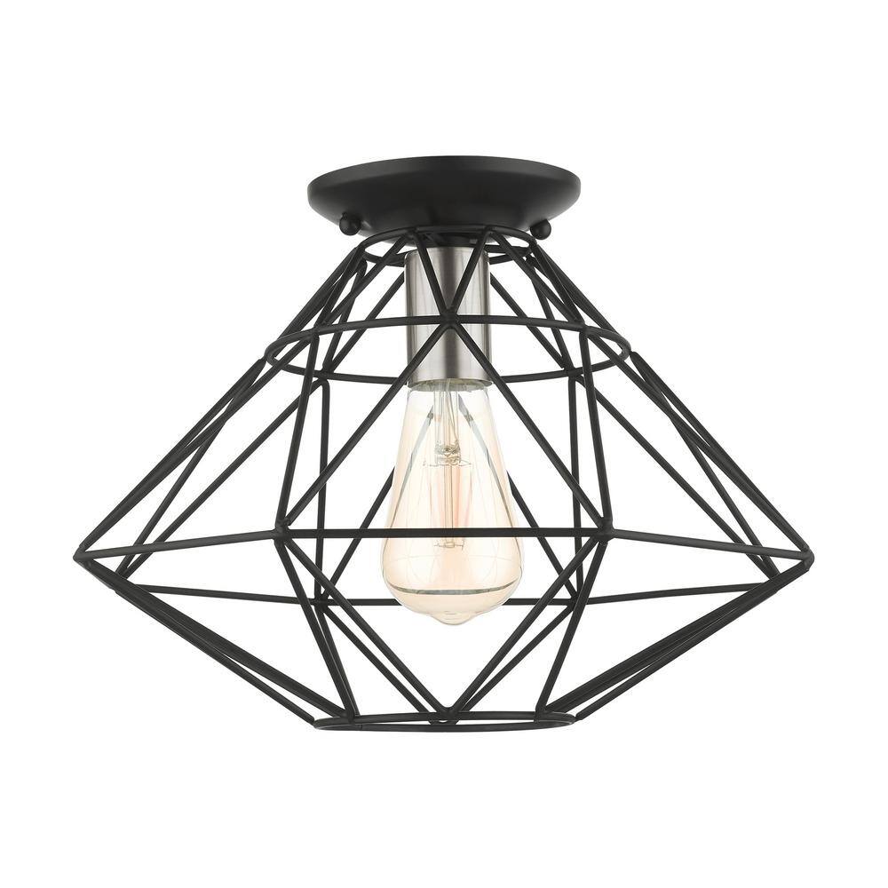 Geometric Black Nickel Glass 1-Light Flush Mount LED Fixture