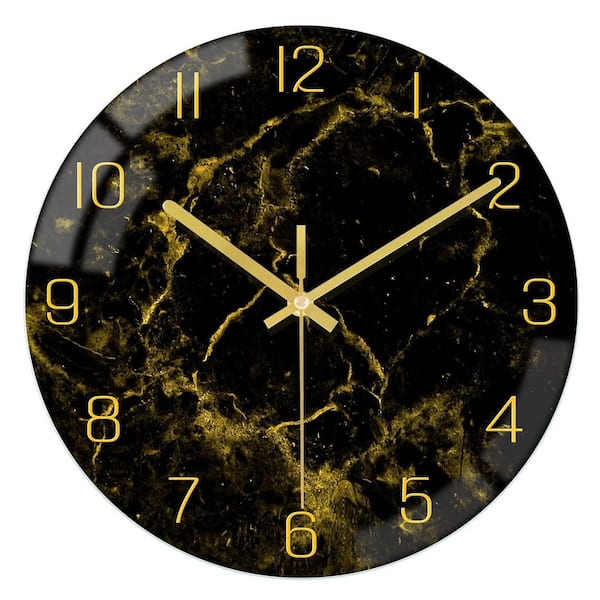 Unbranded Modern Black and Gold Glass Silent Analog Wall Clock