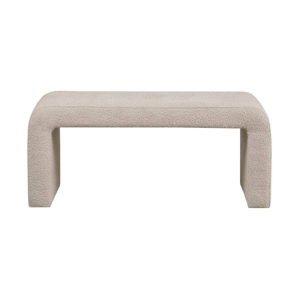 Beige Boucle Fabric Waterfall Bench with Rounded Corners