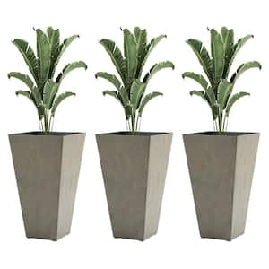 28 in. Gray Polypropylene Outdoor Flower Pots Tall Planters with Drainage Hole Set of 3