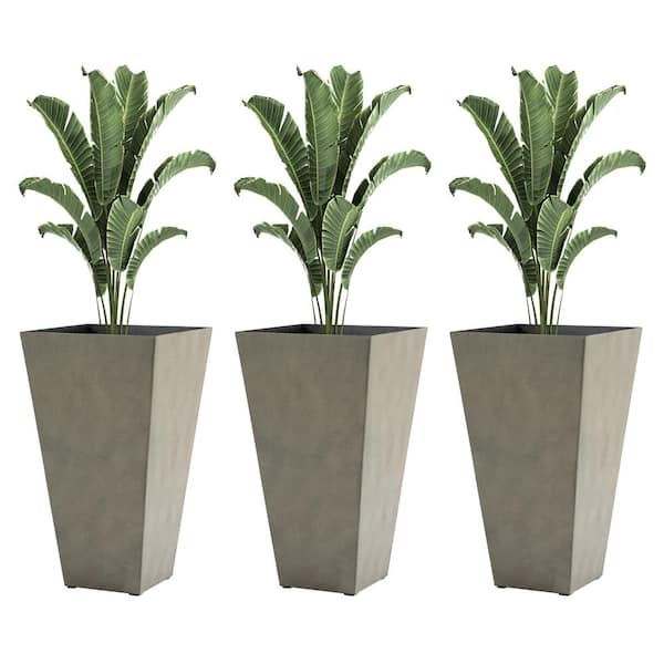 Sudzendf 28 in. Gray Polypropylene Outdoor Flower Pots Tall Planters with Drainage Hole Set of 3