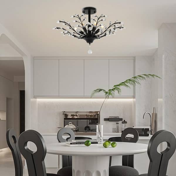 OUKANING 31.1 in. Black Vintage Crystal Branches Design Semi